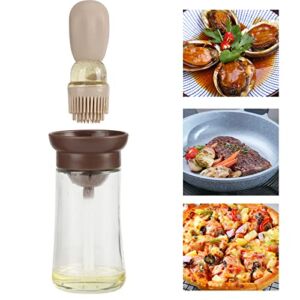 Silicone Dropper Measuring Oil Bottle-Glass Olive Oil Dispenser Bottle With Silicone Brush 2 In 1,for Kitchen Cooking, Baking, BBQ Pancake, Air Fryer, Marinating (Brown)