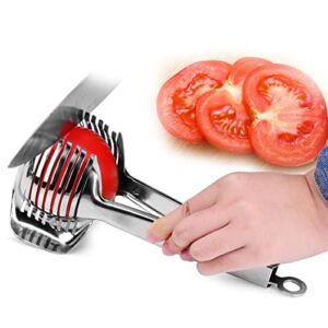 Tomato Lemon Slicer Holder Tomato Knives by Round Fruit Tongs with Handle Kitchen Cutting Aid Holder Kitchen Gadget perfect for vegetables, fruits, etc.