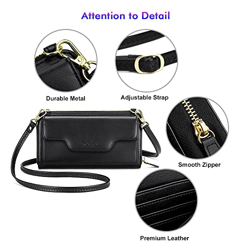 nuoku Crossbody Bags for Women, Wristlet Wallets for Women, Small Clutch Purses for Women, Cell Phone Wallet, Rfid Wallet, BLACK | The Storepaperoomates Retail Market - Fast Affordable Shopping