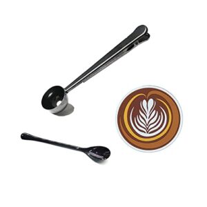 Coffee Scoop Clip, Stainless Steel Measuring Spoon with Coffee Bag Clip, Mixing Spoon, Coffee Coasters for Ground Coffee, Espresso, Whole Beans Ground Beans or Tea, Home Kitchen Accessories