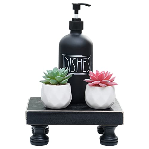 Delimux Farmhouse Home Decor Wood Riser with 2 Artificial Succulent Plants Wooden Decorative Pedestal Stand Tray Displays Decorations for Rustic Home Bathroom & Kitchen Decor (Black) | The Storepaperoomates Retail Market - Fast Affordable Shopping
