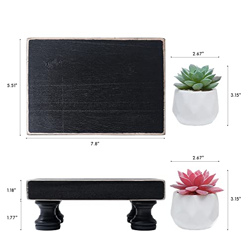 Delimux Farmhouse Home Decor Wood Riser with 2 Artificial Succulent Plants Wooden Decorative Pedestal Stand Tray Displays Decorations for Rustic Home Bathroom & Kitchen Decor (Black) | The Storepaperoomates Retail Market - Fast Affordable Shopping