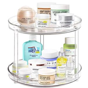 2 Tier Lazy Susan Bathroom Counter Organizer, 10.6 inch Clear Lazy Susan Spice Rack Turntable Organizer for Cabinet, Bathroom, Kitchen, Countertop- Kitchen Pantry Organization and Storage