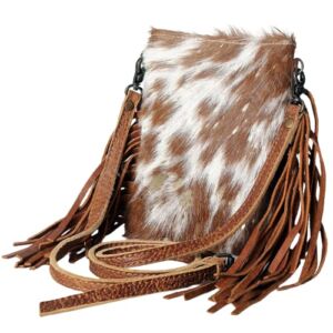 American Darling Small Crossbody Cow Hide On Hair On Leather Fringe Purse for Women Western Handbags Purses Clutch Envelope Bags Cow Girls Removable Leather Strap Tan with Silver Acid Wash,Multicolor