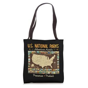 U.S. National Park Camping All 62 US National Parks Map Tote Bag