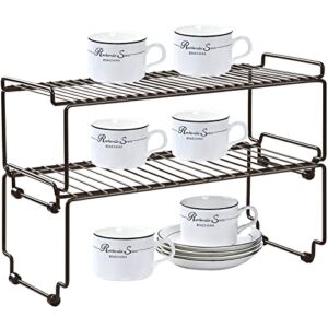 Puricon 2 Pack Stackable Kitchen Cabinet Shelf Organizer Rack (15.5” x 7.5inch), Kitchen Counter Storage Shelves Stand Spice Rack Rustproof Wire Shelf Racks for Cabinet Pantry Home Cupboard -Large