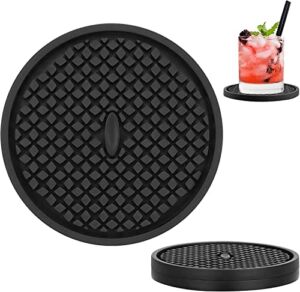 Coasters for Drinks, Silicone Coasters Set of 2, Cup Mat- Deep Tray – Non-Slip Base & Non-Stick, Rubber Black Coasters for Prevents Furniture and Tabletop Damages (Black-2Pack)