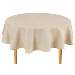 Hiasan Round Linen Tablecloth 60 Inch – Table Cloth Round Tablecloth Waterproof Stain Resistant Spillproof Polyester Fabric for Dining Room Kitchen Party, Beige