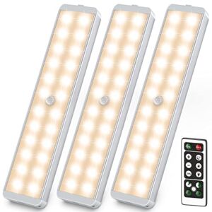 Lightbiz LED Closet Light, 24-LED Dimmer Rechargeable Motion Sensor Closet Light Under Cabinet Wireless Stick-Anywhere Night Safe Light Bar for Stairs, Wardrobe,Kitchen (3 Packs)