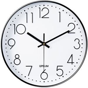 QPEUIM Wall Clock 12 Inch Wall Clocks Battery Operated Large Wall Clock with Stereoscopic Dial, Ultra-Quiet Movement Quartz for Office Classroom School Home Living Room Bedroom Kitchen Decor