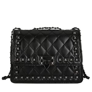 Studded Chain Bag for Women, Vegan Small Purse Messenger Shoulder Crossbody Rivet Handbag(black)