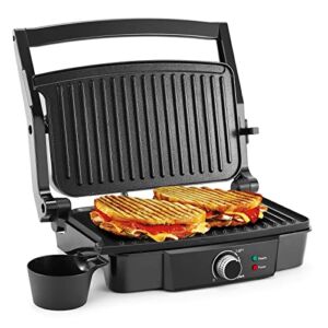Panini Press Grill MONXOOK, 3-in-1 Sandwich Maker & Electric Grill, Non-Stick Coated Plates, Temperature Control, Opens 180 Degrees, Removable Drip Tray, Locking Lids, 1200W, Stainless Steel
