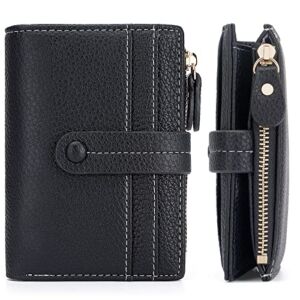 HKCLUF Small Wallet for Women,Minimalist Slim Bifold Wallets Zipper Leather Wallet Women Small Credit Card Holder Wallets With ID Window(Black)