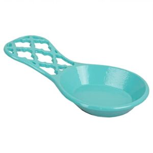 Cast Iron Spoon Rest Lattice Kitchen Utensils Holder for Stove Top, Holder for Ladles, Heavy Duty – Turquoise