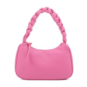Emperia Braided Top Handle Shoulder Bag For Women, Trendy Designer Small Hobo Tote Handbag_Fushcia