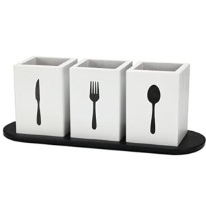 4 Pieces Silverware Caddy Utensil Holder for Countertop Silverware Organizer with Wood Tray Spoon and Fork Holder Cutlery Silverware Holder Utensil Caddy Flatware Organizers for Kitchen (White)
