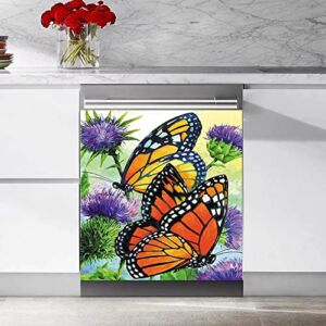 GUH Beautiful Butterfly and Flower Wallpaper Dishwasher Magnetic Stickers Kitchen Fridge Magnet Cover Decal,Home Decorative Vinyl Sticker Reusable,23W x 26H inchs 23 W x 26 H inches(Magnetic)