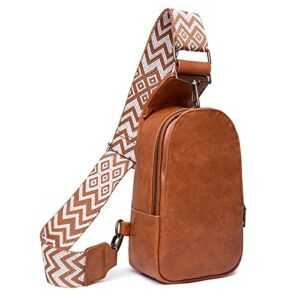 Women Small Sling Backpack Shoulder Crossbody Purse With Guitar Strap Chest Bags Satchel for Outdoor, Brown