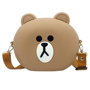 Women Cross-body Bag Cute Brown Bear Shoulder Bag Silicone Teddy Bear Purse Handbag for Girls (Brown)