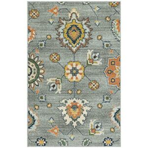 Maples Rugs Fleur Contemporary Motif Kitchen Rugs Non Skid Accent Area Carpet [Made in USA], Radiant Grey, 2’6 x 3’10