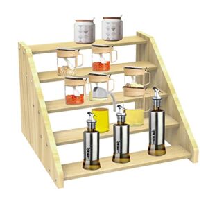 PMMASTO Tier Spice Rack, Seasoning Organizer, Wooden Shelves Can Organizer for Countertop, Cabinet, Pantry, Kitchen Organization & Storage – 5 Tier