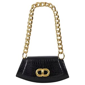 Women Shoulder Underarm Bag Ladies Fashion Purses and Handbags Chain Tote Croc Pattern Retro Classic Evening Y2K Clutch (black)