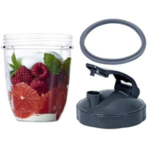 Replacement 18oz Cups for Blender【3 Size Options, 18oz, 24oz, 32oz】with Flip Top To Go Lid, Rubber Seals, Compatible with NutriBullet 600w and 900w Blender Accessory