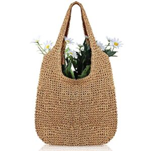 Saintrygo Women Straw Beach Bag Bucket Tote Summer Woven Handmade Handbag Shoulder Bag (Stylish Style,15.75 x 11.81 x 14.17 Inches)
