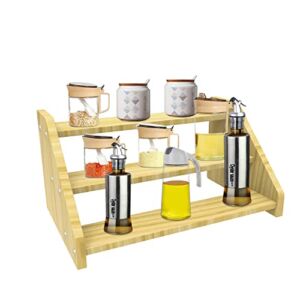 PMMASTO Tier Spice Rack, Seasoning Organizer, Wooden Shelves Can Organizer for Countertop, Cabinet, Pantry, Kitchen Organization & Storage – 3 Tier