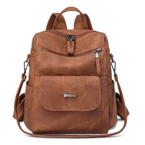 WYFJNX PU Leather Backpack Purse for Women Fashion Multipurpose Design Handbag Ladies Shoulder Bags Travel Backpack Brown