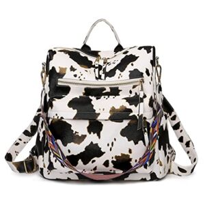Women Backpack Purse Convertible Daypack Fashion Designer Travel Casual Shoulder Bag (Cow Off-white)