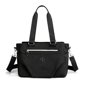 Lavogel Triple Compartment Tote Shoulder Bag Nylon Crossbody Purse For Women Lightweight Purses and Handbags (Black)
