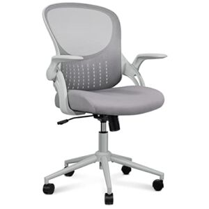 SMUG Home Office Chair Ergonomic Desk Chair Mesh Computer Chair Modern Height Adjustable Swivel Chair with Lumbar Support/Flip-up Arms, Grey