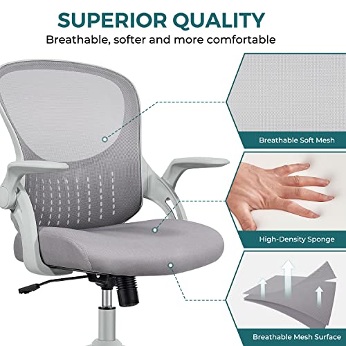 SMUG Home Office Chair Ergonomic Desk Chair Mesh Computer Chair Modern Height Adjustable Swivel Chair with Lumbar Support/Flip-up Arms, Grey | The Storepaperoomates Retail Market - Fast Affordable Shopping