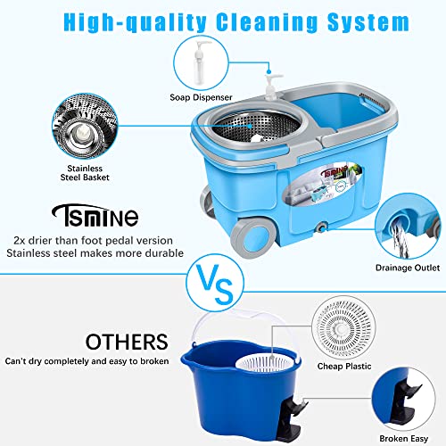 Tsmine Spin Mop for Floor Cleaning,Mop and Bucket with Wringer Set,Commercial Microfiber Mop for Hardwood Floor,Kitchen Household Cleaning Tools Supplies with 6 Replacement Refills,61″ Extended Handle | The Storepaperoomates Retail Market - Fast Affordable Shopping