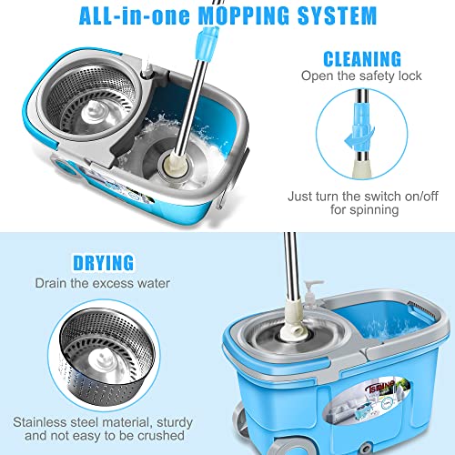 Tsmine Spin Mop for Floor Cleaning,Mop and Bucket with Wringer Set,Commercial Microfiber Mop for Hardwood Floor,Kitchen Household Cleaning Tools Supplies with 6 Replacement Refills,61″ Extended Handle | The Storepaperoomates Retail Market - Fast Affordable Shopping