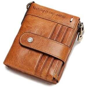 HUMERPAUL Women‘s Leather Wallet RFID Blocking Small Compact Bifold Zipper Pocket Purse with ID Window and Card Case, Brown