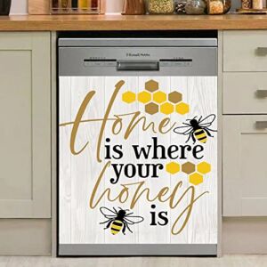 Bee Dishwasher Magentic Cover, Honeycomb Decoration Self Adhesive Magnet Refrigerator Decal, Farmhouse Kitchen Home Appliances Decorative Stickers, Beautiful Gift 23inch W x 26inch H