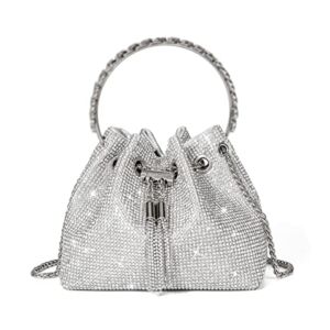 Sweetovo Bling Glitter Purses for Women Fashion Handbags Crossbody Bags Silver Rhinestone Purse Evening Luxury Bags for Party Prom