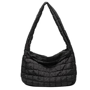GAI Quilted Crossbody Bags For Women Large Capacity Puffer Tote Bags Unique Boho Hippe Padded Handbag Trendy Y2k Bag (Black)