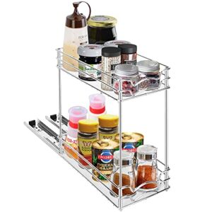 Uoxfill Pull Out Spice Rack Organizer for Cabinet – 2 Tier Heavy Duty Slide Out Spice Rack with Kitchen Cabinets and Pantry Closet,Fits 5.5″ Cabinet, for Spice, Sauces, Canned Food, 11″w x 5″D x 11″H
