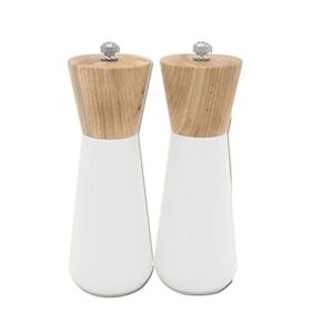 Salt and Pepper Mill Shakers Stylish White Salt Grinder Wooden Pepper Salt Grinder Set Pepper Mill Salt Pepper Shakers Ceramic Refillable Fits in Home Kitchen Barbecue Pepper Grinder Kitchen Grinder