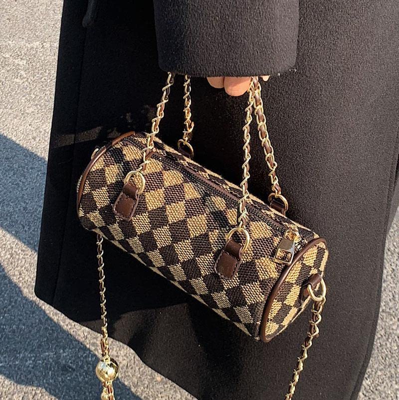 Chloe soo Checkerboard Shoulder Bag for Women Brown Retro Classic Purse Clutch Shoulder HandBag 09 | The Storepaperoomates Retail Market - Fast Affordable Shopping