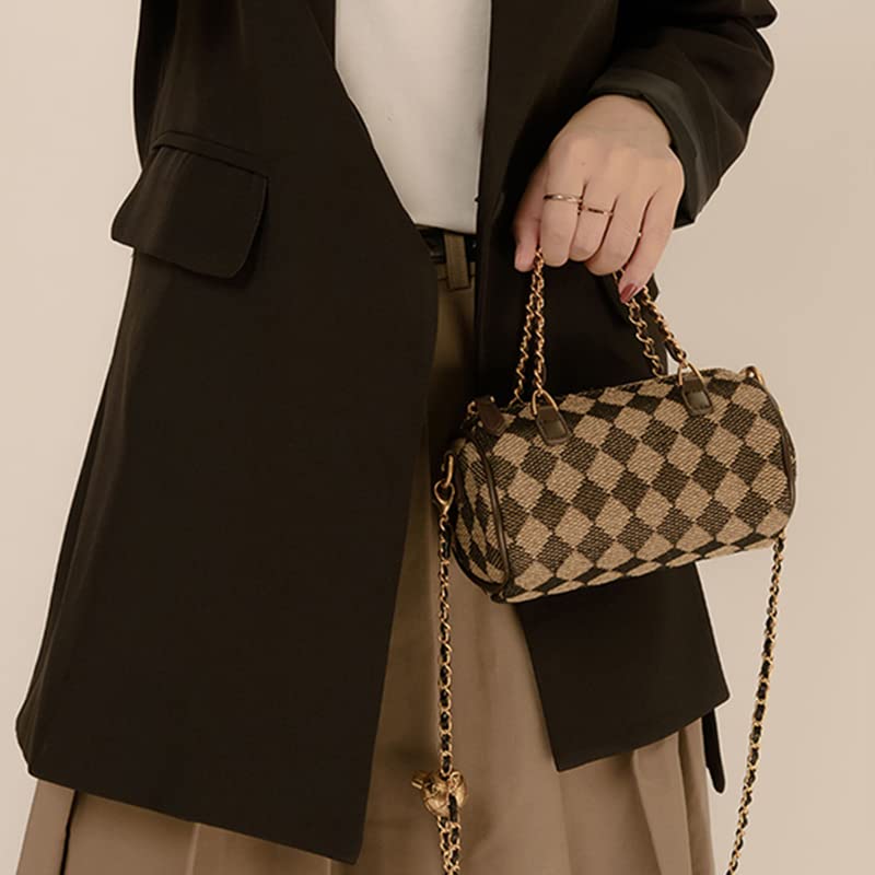 Chloe soo Checkerboard Shoulder Bag for Women Brown Retro Classic Purse Clutch Shoulder HandBag 09 | The Storepaperoomates Retail Market - Fast Affordable Shopping