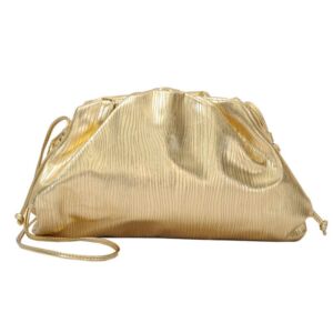 Women Dumpling Crossbody Large Bag Cloud Evening Bag Sparkly Clutch Purses Shoulder Bag Drawstring Strap Crossbody Bag (gold)