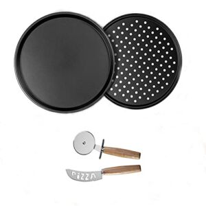 14&12 Inch Nonstick Carbon Steel Pizza Pan Bakeware with Pizza Cutter and Pizza Slicer Combo Home Kitchen Oven Restaurant Pizza Bakeware