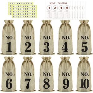 36 Pcs Wine Tasting Gift Party Supplies Blind Wine Tasting Kit 13.8 x 9.9 in Wine Tasting Notes Placemats Burlap Jute Wine Bag Numbered Wine Bottle Gift Bags with Drawstring and Number Stickers