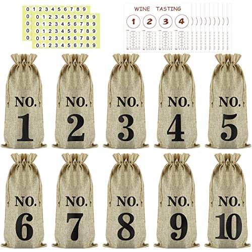 36 Pcs Wine Tasting Gift Party Supplies Blind Wine Tasting Kit 13.8 x 9.9 in Wine Tasting Notes Placemats Burlap Jute Wine Bag Numbered Wine Bottle Gift Bags with Drawstring and Number Stickers | The Storepaperoomates Retail Market - Fast Affordable Shopping