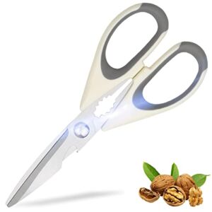 White Professional Kitchen Shears Heavy Duty, Stainless Steel Cooking Kitchen Scissors, Kitchen Poultry Shears Dishwasher Safe for Food Chicken Vegetables Fish Meat