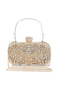 Covelin Women’s Rhinestone Decorated Evening Bag, Tote Shoulder Crossbody Handbag with Chain Golden